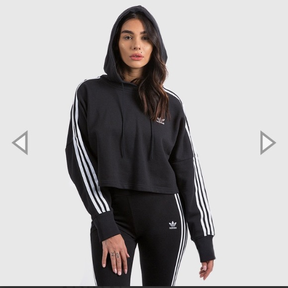 adidas adicolor black cropped hoodie